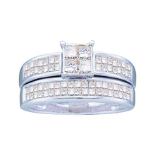  14k White Gold Princess Diamond Bridal Wedding Ring Band Set 1 Cttw
