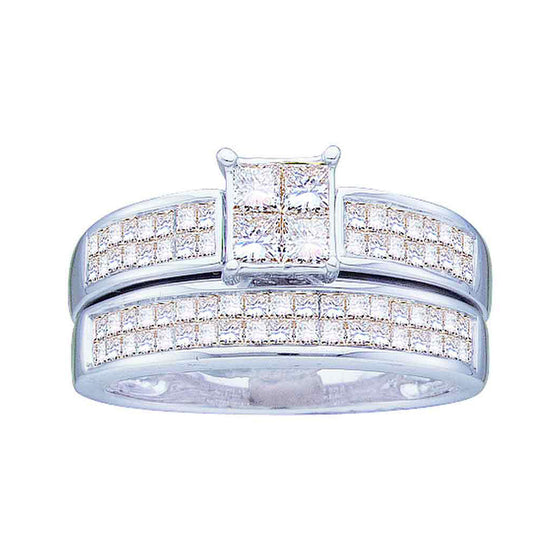 14k White Gold Princess Diamond Bridal Wedding Ring Band Set 1 Cttw