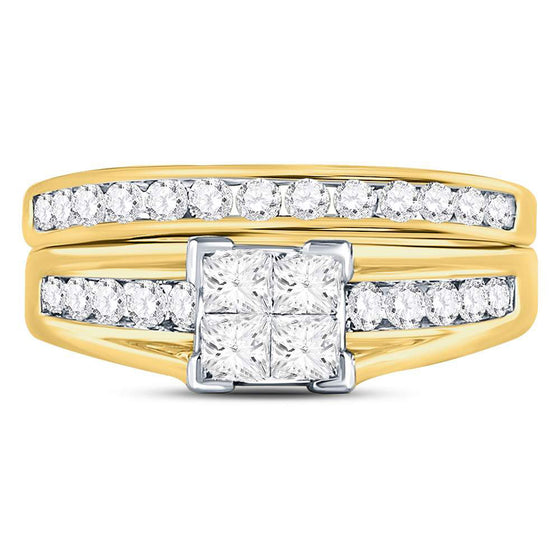 14k Yellow Gold Princess Diamond Bridal Wedding Ring Band Set 1 Cttw - Size 7