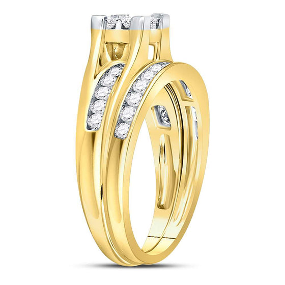 14k Yellow Gold Princess Diamond Bridal Wedding Ring Band Set 1 Cttw - Size 7