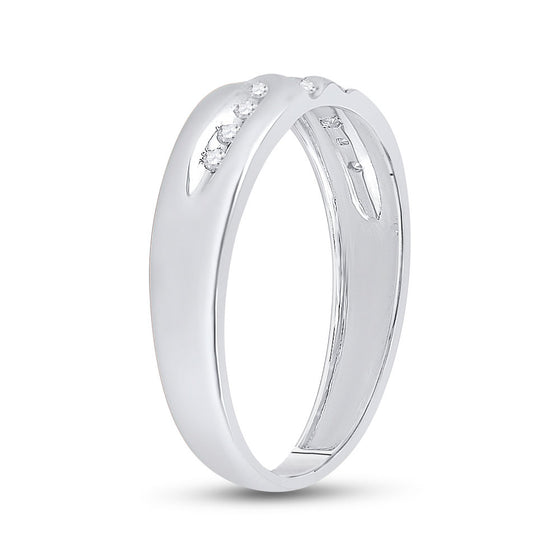 14k White Gold Mens Round Diamond Wedding Band Ring 1/8 Cttw