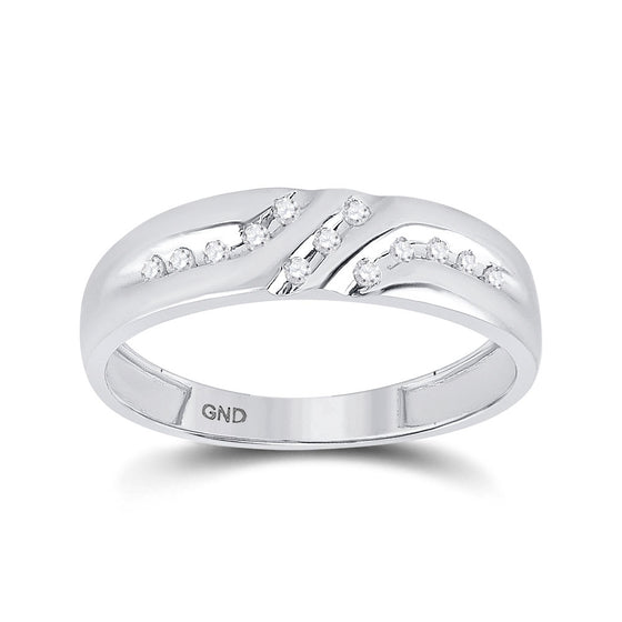 14k White Gold Mens Round Diamond Wedding Band Ring 1/8 Cttw