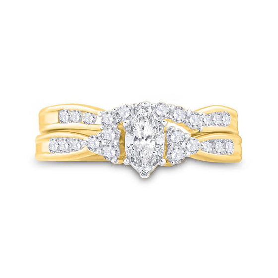 14k Yellow Gold Marquise Diamond Bridal Wedding Ring Band Set 1/2 Cttw