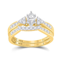  14k Yellow Gold Marquise Diamond Bridal Wedding Ring Band Set 1/2 Cttw