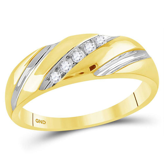 14k Two-tone Gold Mens Round Diamond Wedding Band Ring 1/10 Cttw