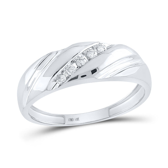 14k White Gold Mens Round Diamond Wedding Band Ring 1/10 Cttw