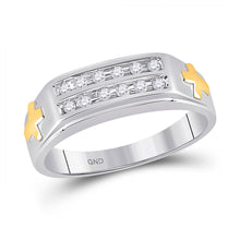  10k Two-tone Gold Mens Round Diamond Cross Wedding Band Ring 1/6 Cttw