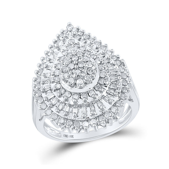 10k White Gold Womens Round Diamond Teardrop Cluster Ring 7/8 Cttw