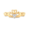 14k Yellow Gold Womens Round Diamond Claddagh Heart Ring .02 Cttw