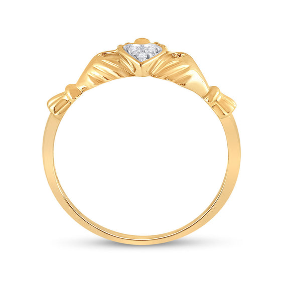14k Yellow Gold Womens Round Diamond Claddagh Heart Ring .02 Cttw