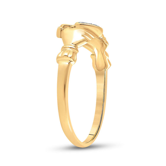 14k Yellow Gold Womens Round Diamond Claddagh Heart Ring .02 Cttw