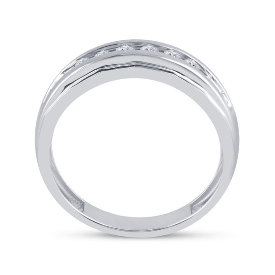 14k White Gold Mens Round Diamond Wedding Band Ring 1/4 Cttw
