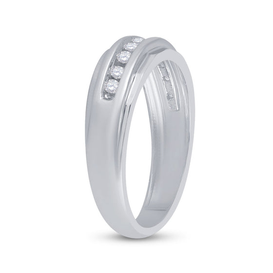 14k White Gold Mens Round Diamond Wedding Band Ring 1/4 Cttw