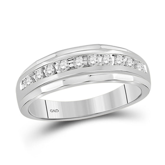 14k White Gold Mens Round Diamond Wedding Band Ring 1/4 Cttw