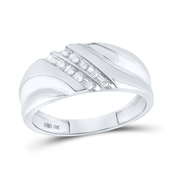 10k White Gold Mens Round Diamond 2-row Wedding Anniversary Band Ring 1/8 Cttw