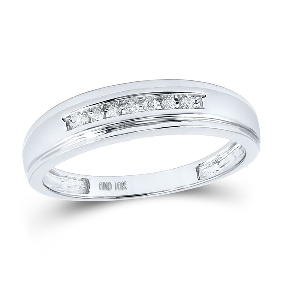 10k White Gold Mens Round Diamond Wedding Band Ring 1/12 Cttw