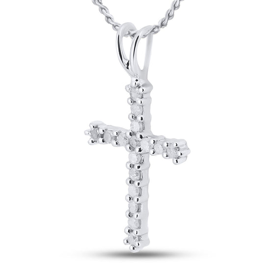 10k White Gold Womens Round Diamond Cross Pendant 1/4 Cttw