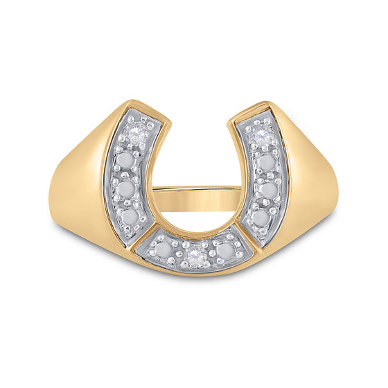 10k Yellow Gold Mens Round Diamond Lucky Horseshoe Ring 1/20 Cttw