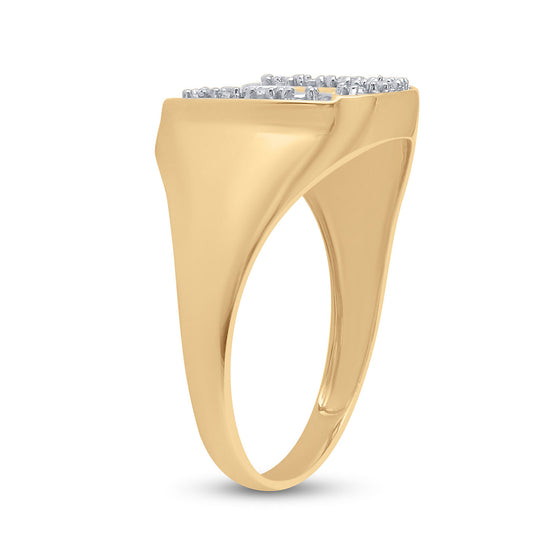 10k Yellow Gold Mens Round Diamond Lucky Horseshoe Ring 1/20 Cttw