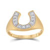 10k Yellow Gold Mens Round Diamond Lucky Horseshoe Ring 1/20 Cttw