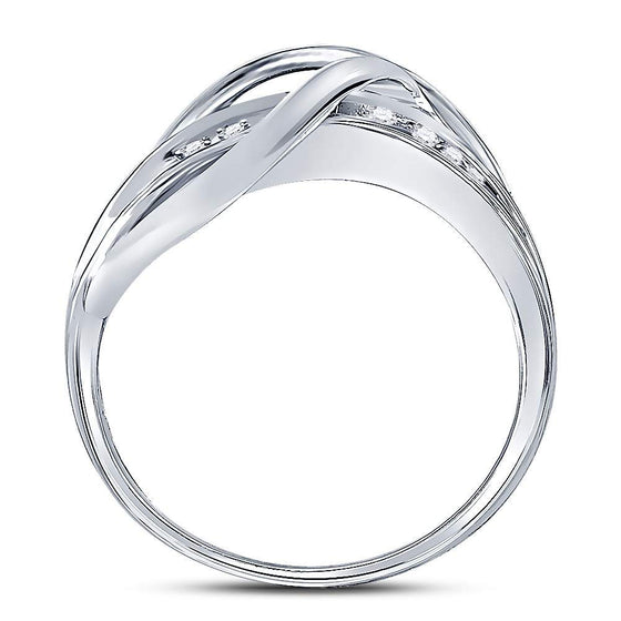 10k White Gold Womens Round Diamond Crossover Strand Band Ring 1/10 Cttw
