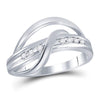 10k White Gold Womens Round Diamond Crossover Strand Band Ring 1/10 Cttw