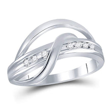  10k White Gold Womens Round Diamond Crossover Strand Band Ring 1/10 Cttw
