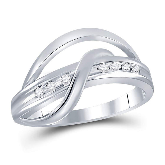 10k White Gold Womens Round Diamond Crossover Strand Band Ring 1/10 Cttw