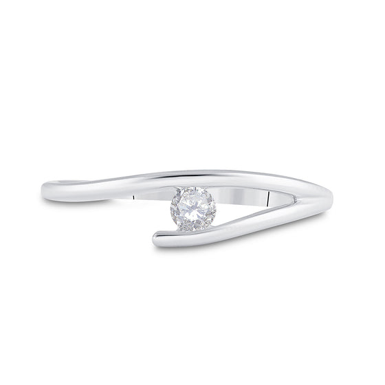 10k White Gold Womens Round Diamond Solitaire Promise Ring 1/10 Cttw