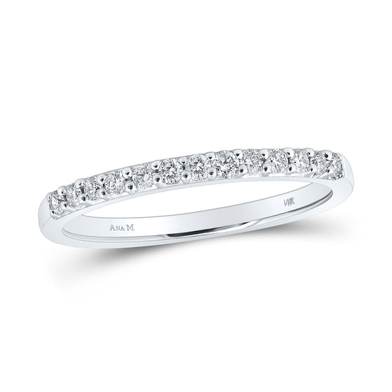 14k White Gold Womens Round Diamond Wedding Single Row Band 1/5 Cttw