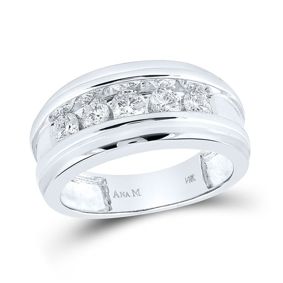 14k White Gold Mens Round Diamond Wedding Band Ring 1 Cttw