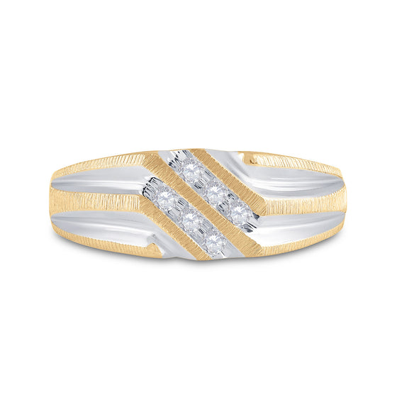 10k Two-tone Gold Mens Round Diamond Wedding Band Ring 1/8 Cttw