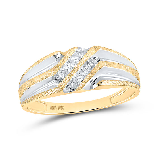 10k Two-tone Gold Mens Round Diamond Wedding Band Ring 1/8 Cttw