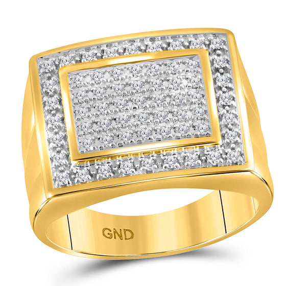 10k Yellow Gold Mens Round Diamond Square Ring 1/2 Cttw