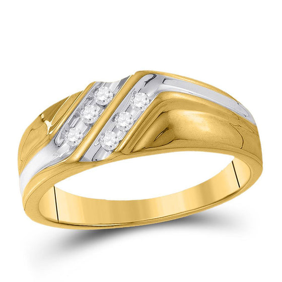 10k Two-tone Gold Mens Round Diamond Wedding Band Ring 1/8 Cttw