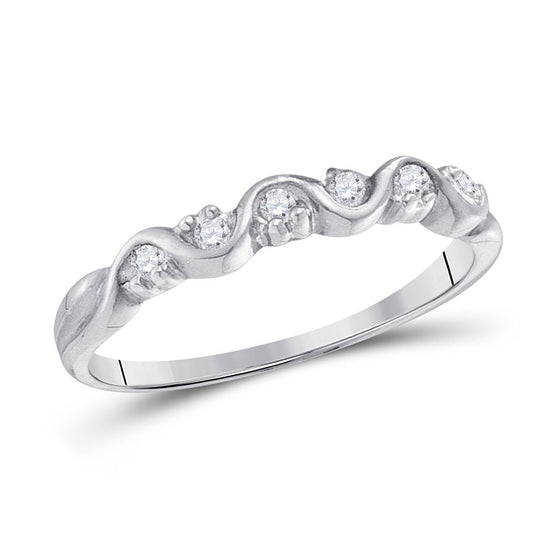 10k White Gold Womens Round Diamond Wavy Band Ring 1/10 Cttw