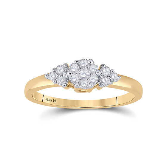 14k Yellow Gold Womens Round Diamond Cluster Fashion Ring 1/4 Cttw