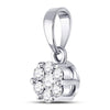14k White Gold Womens Round Diamond Flower Cluster Pendant 1/4 Cttw