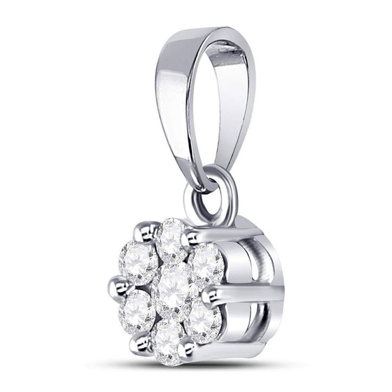 14k White Gold Womens Round Diamond Flower Cluster Pendant 1/4 Cttw