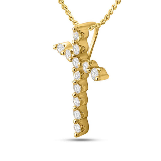 14k Yellow Gold Womens Round Diamond Cross Pendant 1/2 Cttw