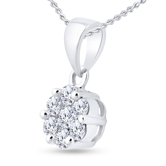 14k White Gold Womens Round Diamond Flower Cluster Pendant 3/4 Cttw