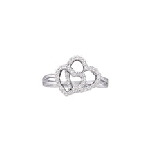  14k White Gold Womens Round Diamond Double Heart Ring 1/4 Cttw