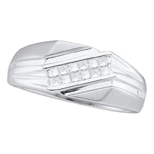  14k White Gold Mens Princess Diamond Diagonal Band Ring 1/3 Cttw
