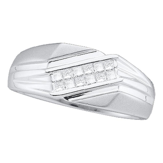 14k White Gold Mens Princess Diamond Diagonal Band Ring 1/3 Cttw