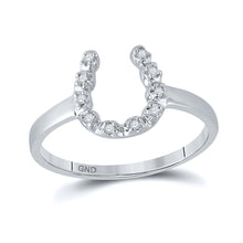 10k White Gold Womens Round Diamond Lucky Horseshoe Ring 1/20 Cttw