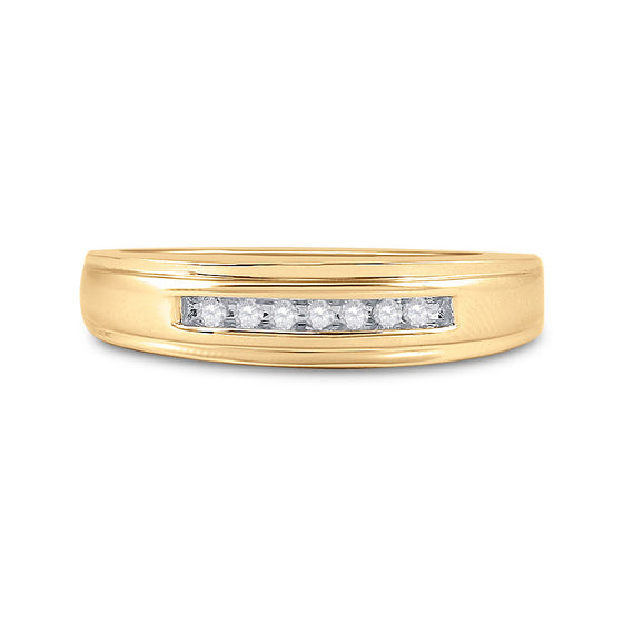 14k Yellow Gold Mens Round Diamond Wedding Band Ring 1/12 Cttw