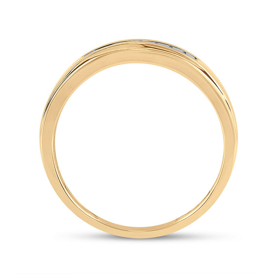 14k Yellow Gold Mens Round Diamond Wedding Band Ring 1/12 Cttw