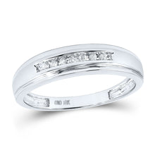  14k White Gold Mens Round Diamond Wedding Band Ring 1/12 Cttw