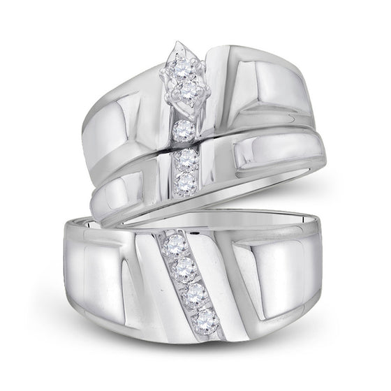14k White Gold His Hers Marquise Diamond Solitaire Matching Wedding Set 1/4 Cttw