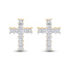 14k Yellow Gold Womens Round Diamond Cross Earrings 1/10 Cttw